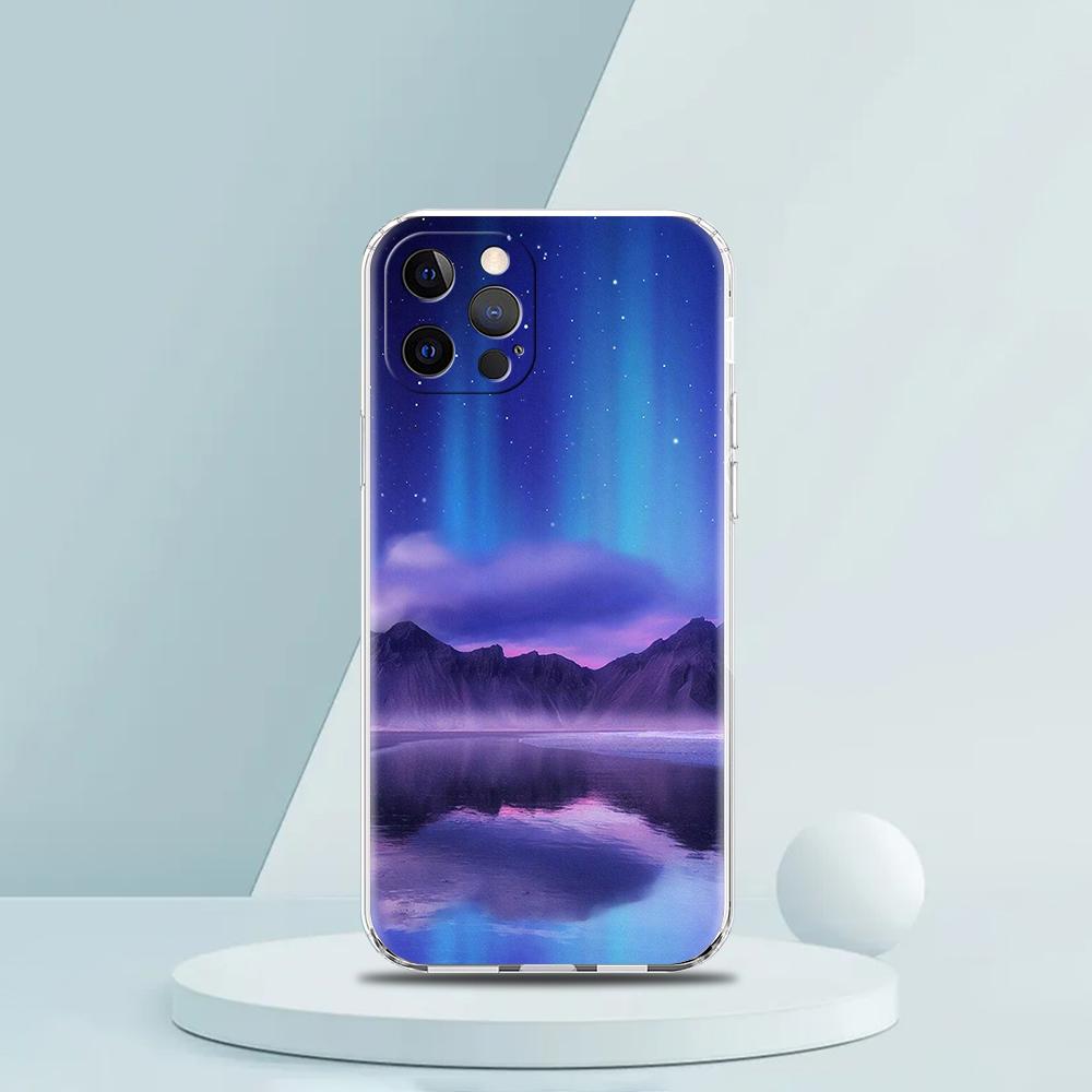 Для iPhone 15 16 14 13 12 mini 11 Pro Max XS X XR SE 7 8 Plus Силиконовый прозрачный чехол Красивое северное сияние Роскошный чехол для телефона