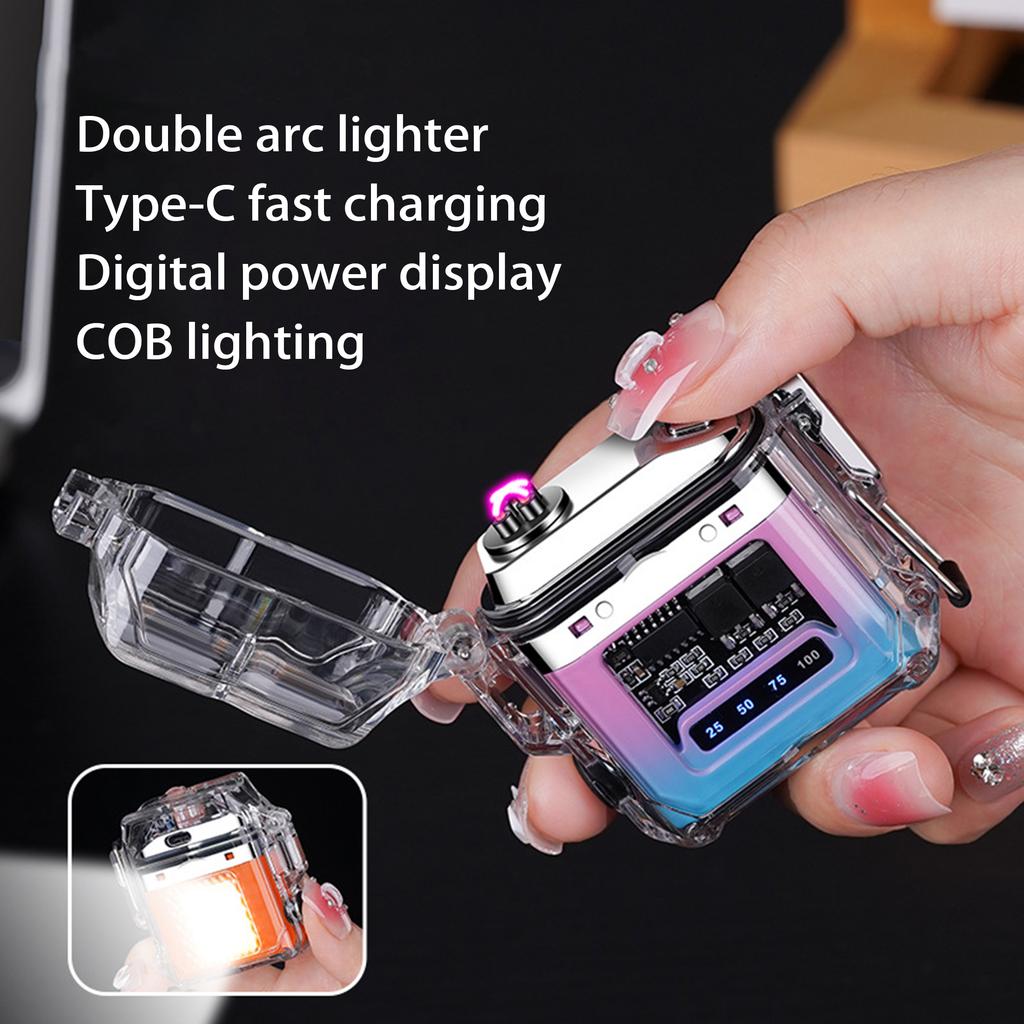 2025 New Transparent Shell Double Arc USB Electronic Lighter TYPE-C Fast Charge COB Lighting Plasma Lighter Electric Waterproof