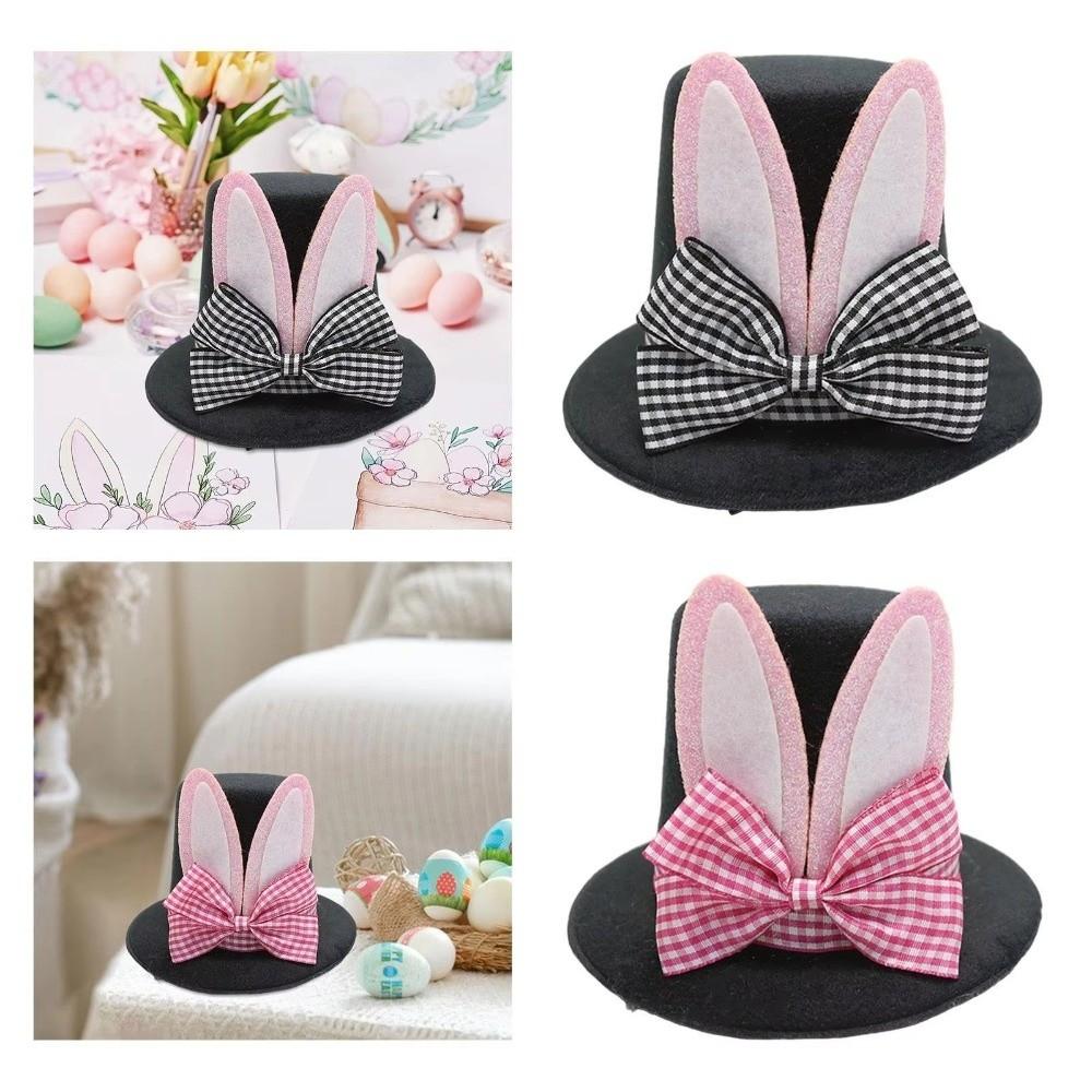 Casual Plaid Bow Top Hat Velvet Plush Easter Bunny Bucket Hat With Hair ClipHair Accessories Realistic Rabbit Ear Hat Easter