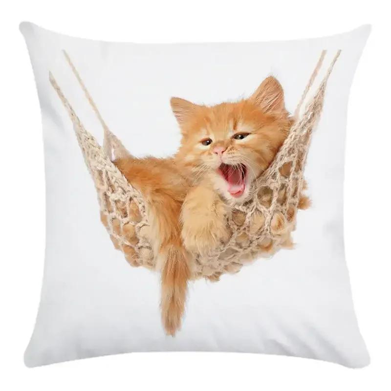 Cute Cat Pattern Of Animals Double-Sided Printed Pillow Cover Short Plush Suitable Living Rooms Bedrooms Throw Cushion Cover