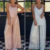 Women Sequin Two Piece Outfit Scoop Neck Sleeveless Cami Top Wide-leg Pants Set Evening Party Dressy Suit