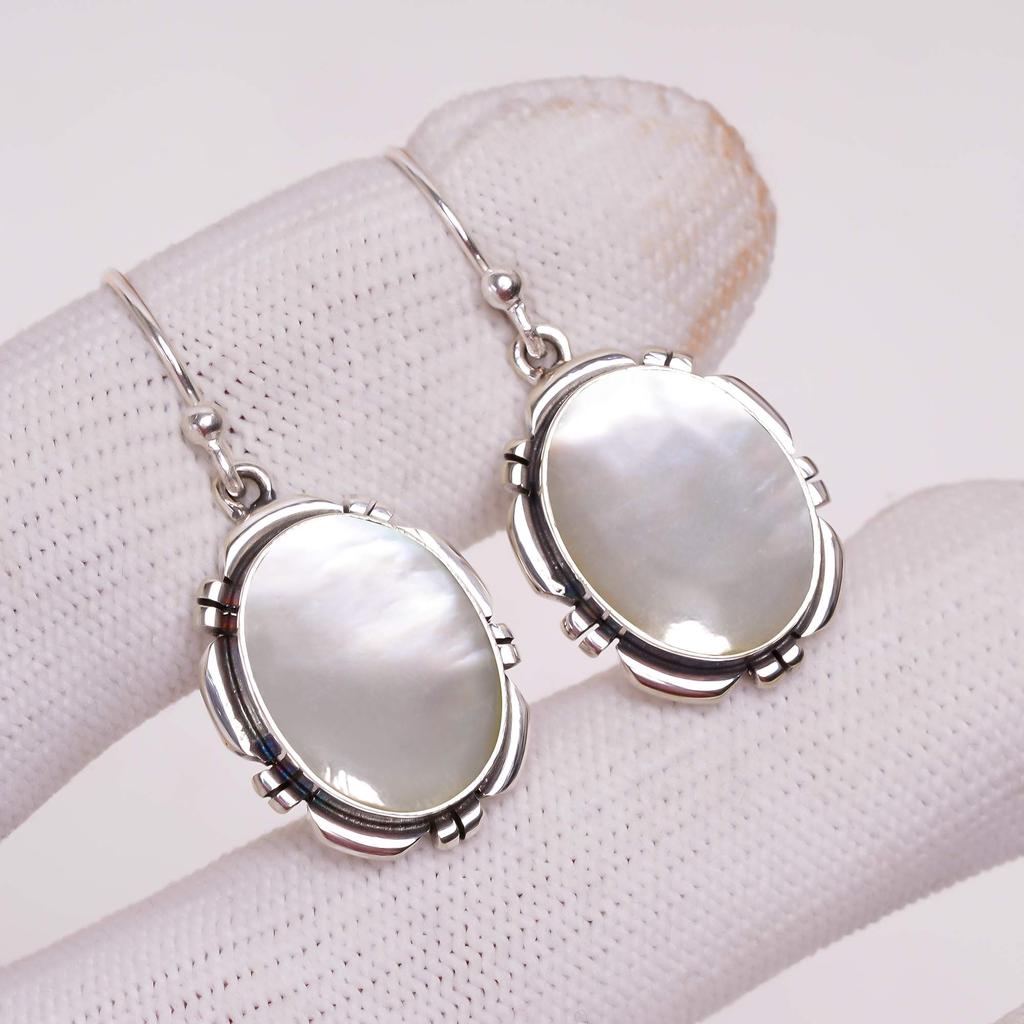 Перламутр - Австралия 925 Стерлинговое серебро Серьга V396, Белая серьга, Овальная серьга, Подарок на День святого Валентина, Подарок для нее, Подарок на день рождения, Ручная работа