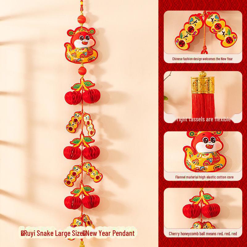 Подвеска к празднику весны 2025 года - год Змеи - колокольчик ветра бога богатства Фу для новогоднего украшения гостиной.