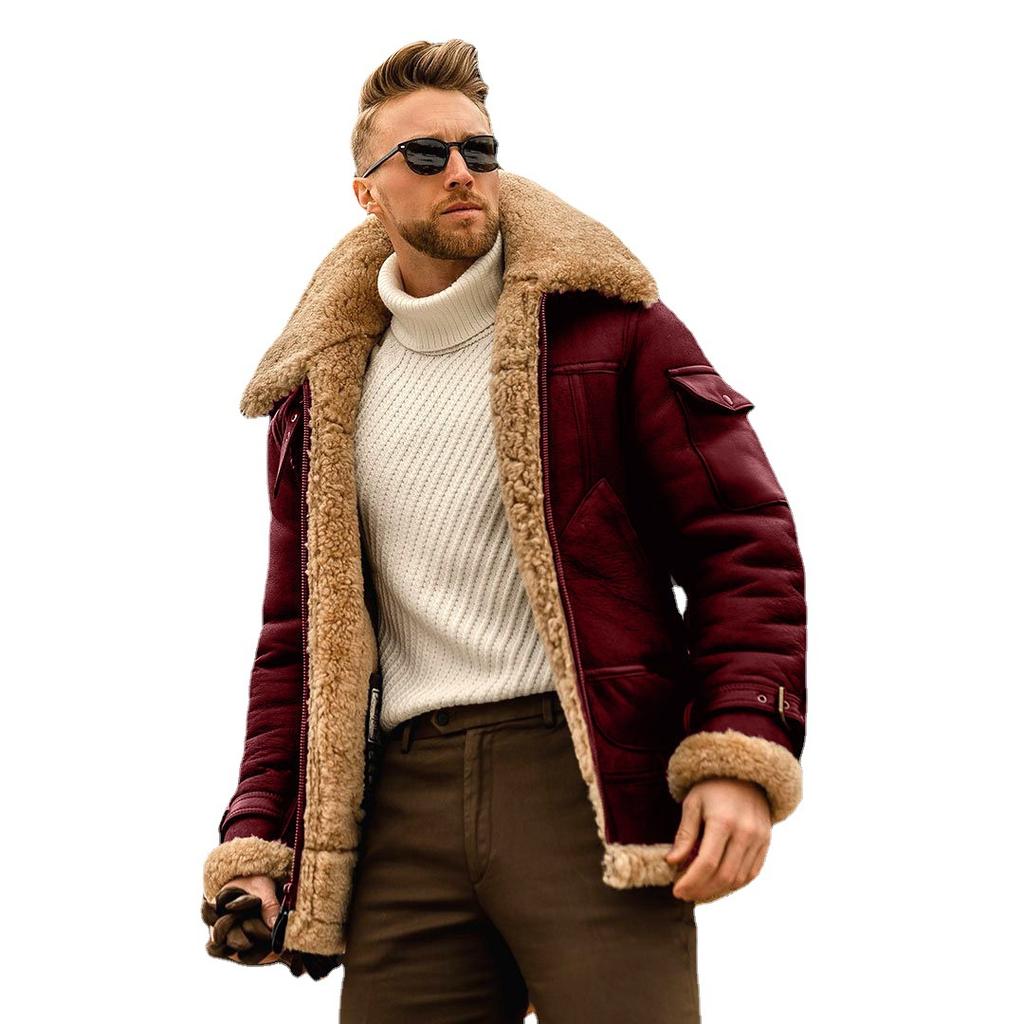 Men's Large Size Frosted Fleece Version Composite Leather Jacket Thick Coat Coat