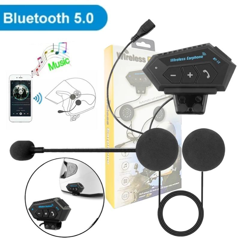 BT12 Motorcycle Helmet Headset Wireless Bluetooth 5.0 Hands-free Call Kit Stereo Waterproof Music Player Speaker for Moto Earphone