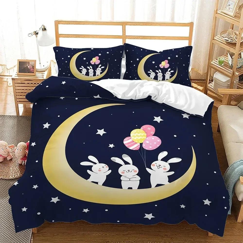 E-Easter Duvet Cover Set Single Twin Size Colorful E-Easter Eggs Nest Bunnies Theme Bedding Set Kids Boys Girls Polyester