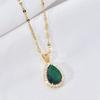 Titanium Steel Water Drop Necklace Women'S Light Luxury Retro Versatile Inlaid Green Crystal Zircon Pendant Collarbone Chain