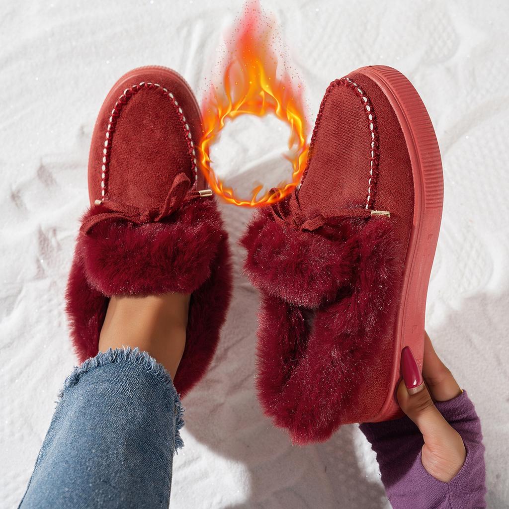 Women's Snow Boots, Women's Cotton Shoes, Round Toe Thick Sole with Velvet, Large Size Sewn Bag, Bean Shoes, Winter Version