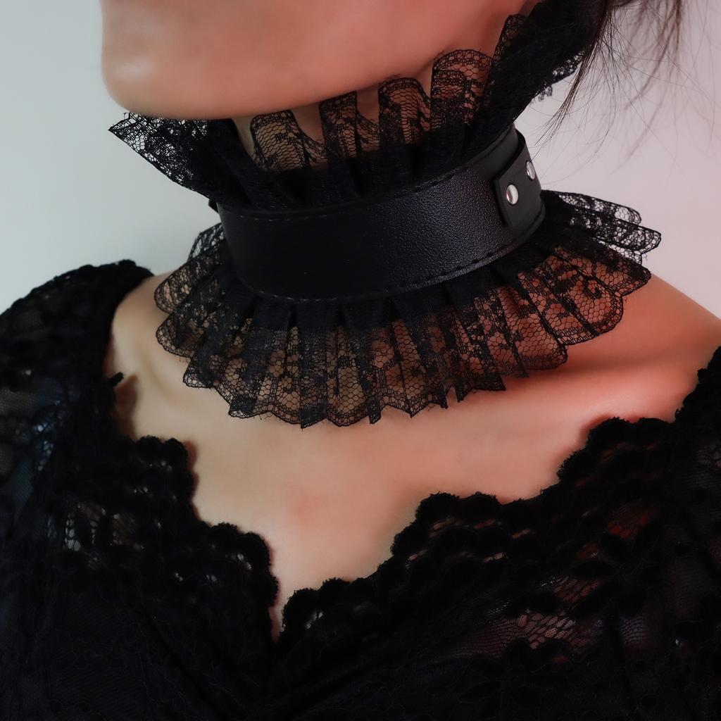 Women Punk Gothic Lace Choker Collar Sexy PU Leather Festival Cosplay Neck Accessories Black Lolita Costume Accessories