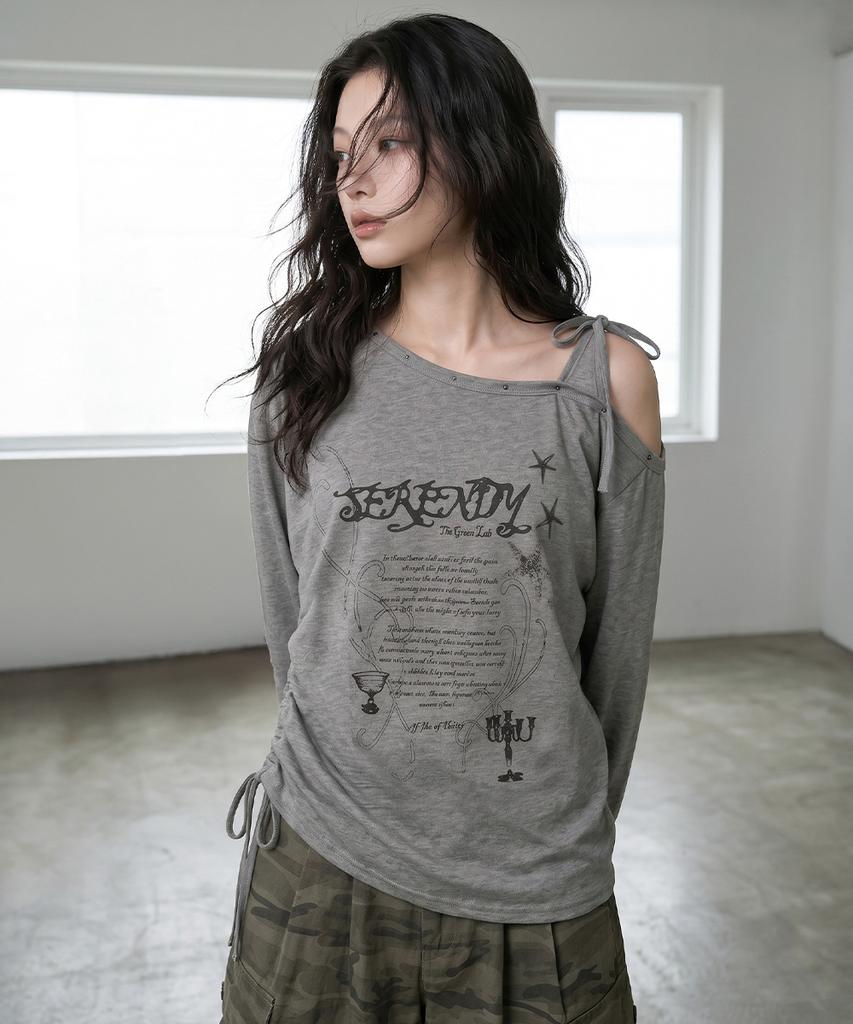THE GREEN LAB Studded One-Shoulder String Long Sleeve [White]