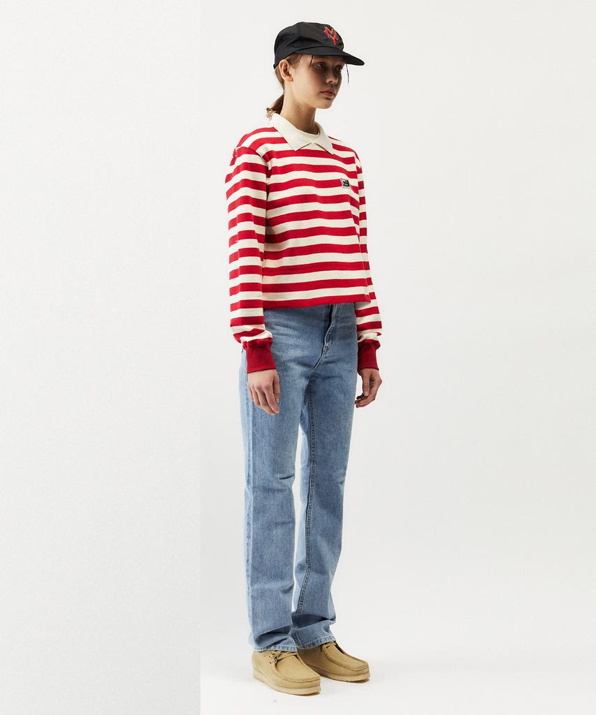 MAYOL Double Collar Wappen Striped Long Sleeve T-Shirt_Red