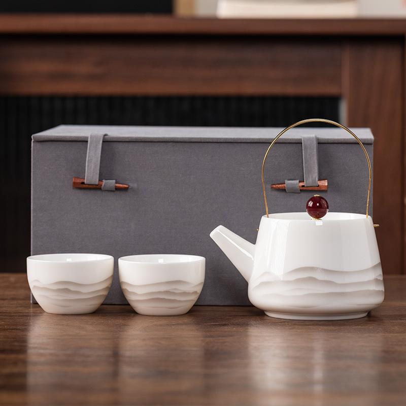 Чайник луч один горшок и две чашки жирный нефрит фарфор легкая роскошь набор для чая кунг-фу чашка Куайкэ высококлассная парчовая коробка подарочная коробка