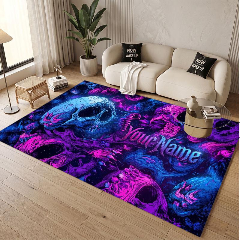 Skull Gothic Theme Soft Crystal Velvet Rug Custom Name & Text Print Non Slip Floor Rug for Bedroom Living Room