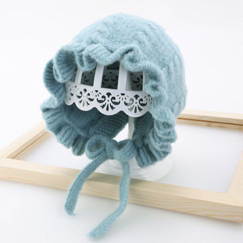 Winter Baby Girls Toddler Solid Print Hats With Ruffle Design Casual Caps Headwear