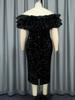 AOMEI Classy Off Shoulder Black Sequin Dresses for Women Backless Ruffles Trim Velvet Glitter Vestidos Bodycon Party Club Wedding Guest Gowns
