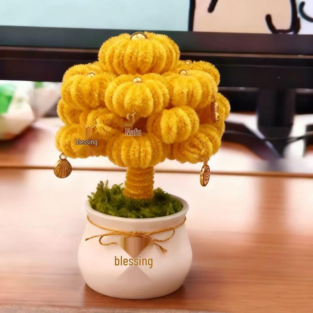 Handmade Money Tree Potted Ornament for Wealth Attraction - Creative DIY Office Decor.