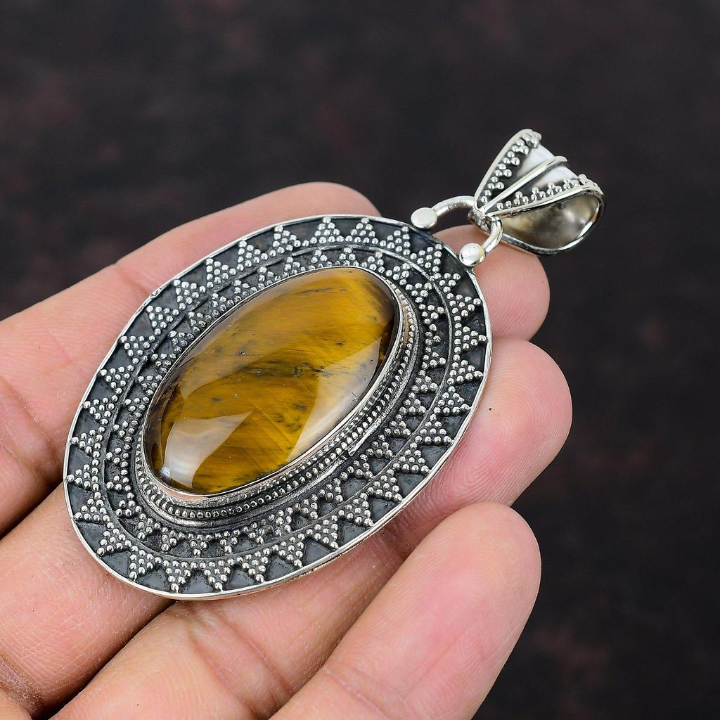 Tiger's Eye Pendant Handmade Unique Design Jewelry 925 Sterling Silver Pendant Vintage Jewelry Genuine Gemstone Pendant For Engagement Gifts