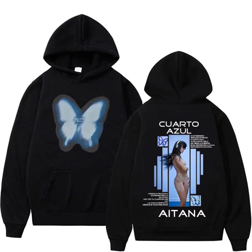 Певица Aitana Худи с принтом бабочки из коллекции Cuarto Azul Свитшот Мужская Женская Мода Поп-музыка Пуловер Мужской