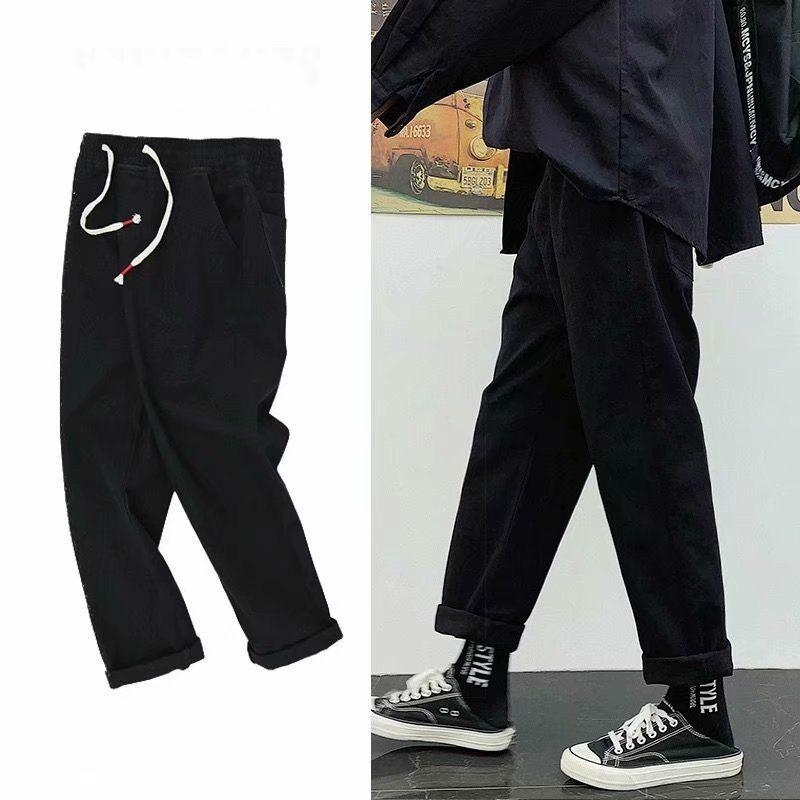 Мужские брюки Летняя весенняя одежда Прямые джинсы с девятью точками Мужские свободные узкие брюки на привязках Студенты-мужчины Трендовые универсальные широкие брюки