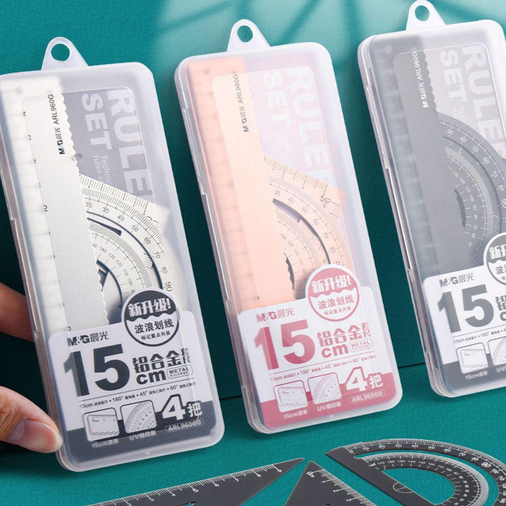 School Compass Maths Examination Stationery Aluminium Ruler Set Drafting Supplies Metal Rulers