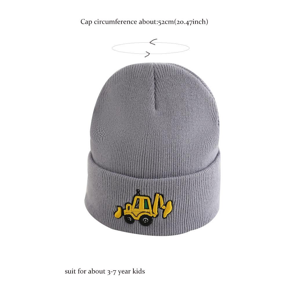 Excavator Embroidered Knitted Hat Beanie Boys Girls Warm Hats Winter Hip-hop Cartoon Student Wool Hat For Kids 3-7 Years