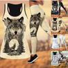 A Wolf Print Yoga Outfit for Women Fashion 3D Printed Workout Leggings Fitness Sports High Waist Casual Yoga Pants for Women