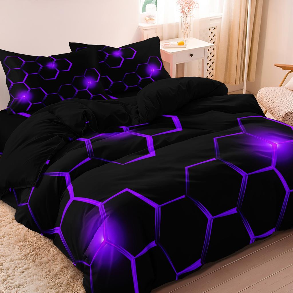 3pcs Geometric 3D Hexagonal Honeycomb Pattern DuvetCover SetDigital Print Colorful Polyester Bedding with Zipper Closure