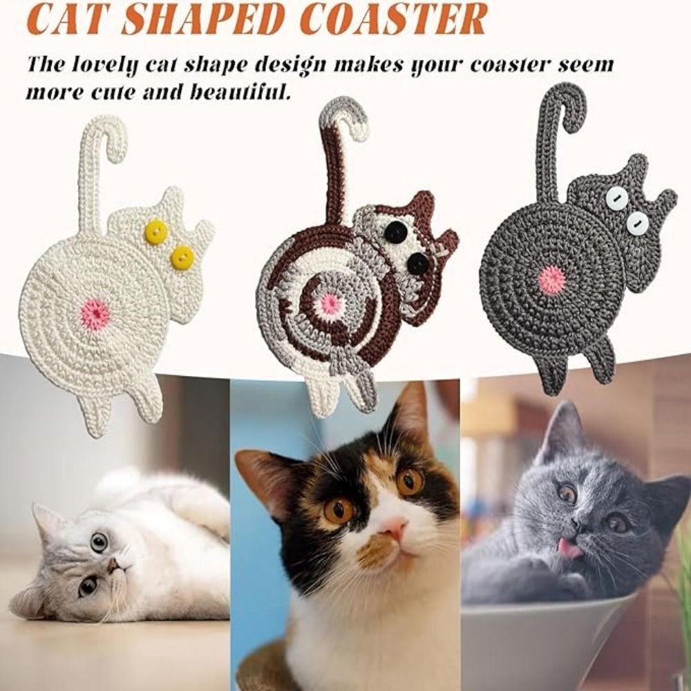 Cute Crochet Drink Mat Non-Slip Cute Cat Coasters Cat Butt Coasters Tea and Coffee