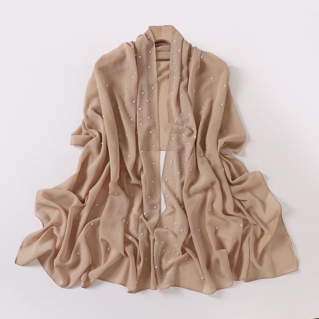 New Pearl Chiffon Long Scarf With Star Diamond For Women
