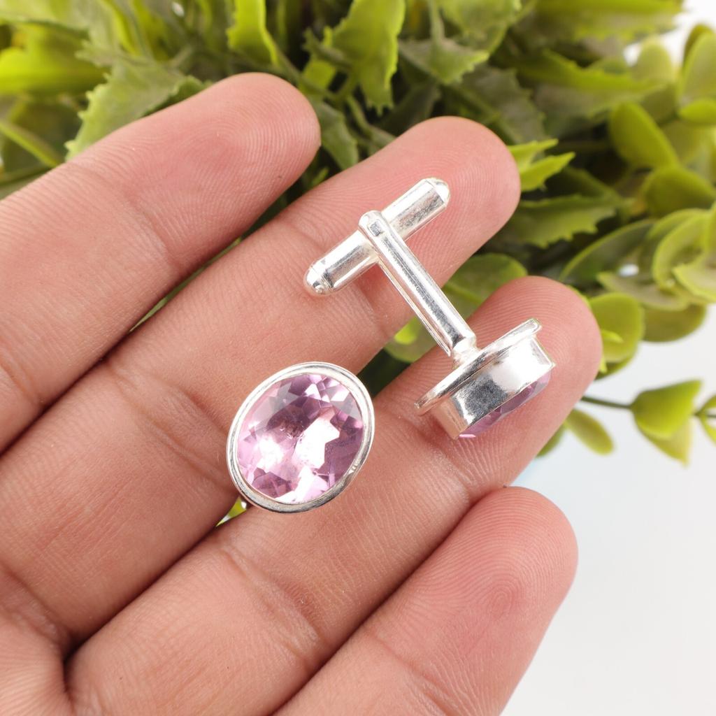 Morganite Gemstone 925 Sterling Silver Handmade Oval Cufflinks Men Accessorise CL-2-7