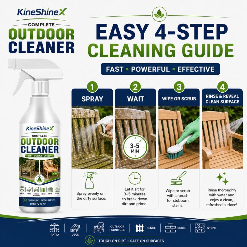Complete Outdoor Cleaner 120ML - 4-Step Spray, Tough on Dirt, Safe for Patio Deck Furniture & Stone