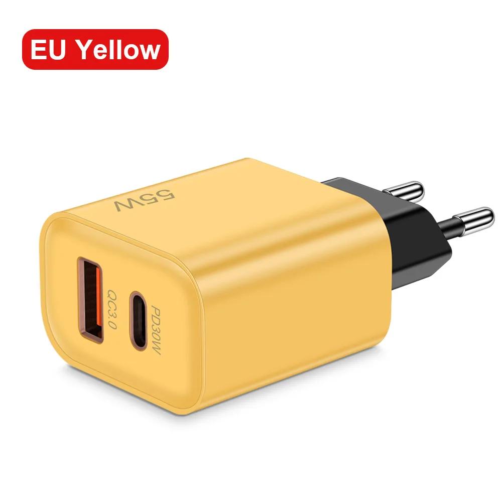 Зарядное устройство USB Type C мощностью 55 Вт, быстрая зарядка 3.0, адаптеры для зарядки телефонов для iPhone 16, 15 Pro Max, Xiaomi, Samsung, быстрое настенное зарядное устройство Type C