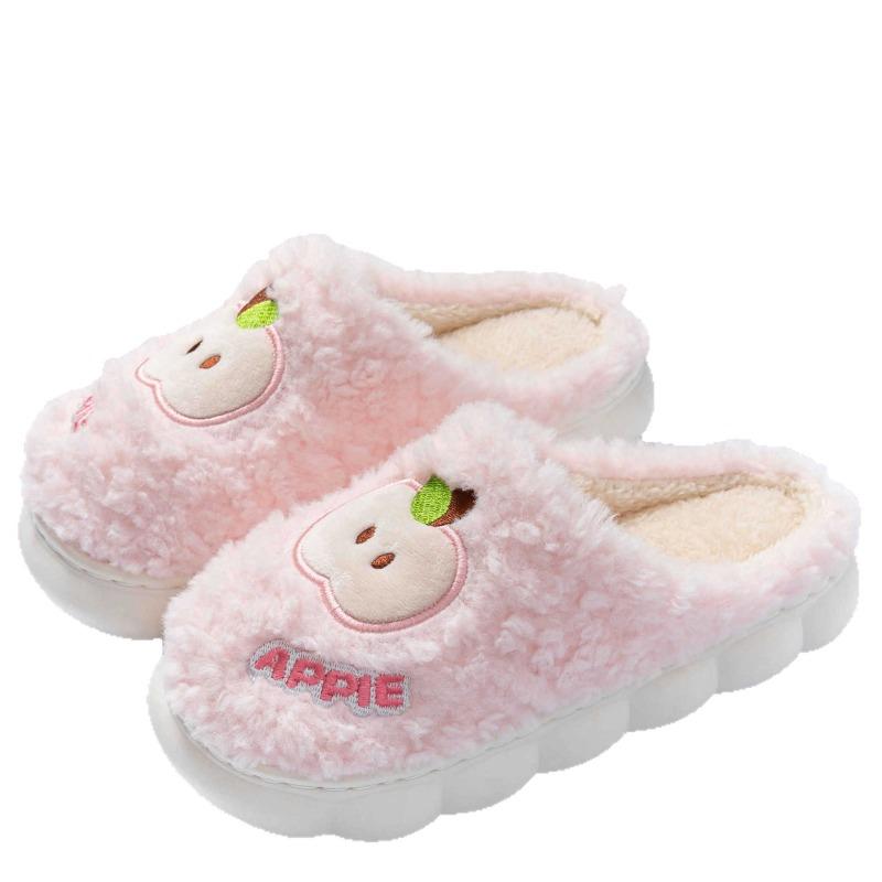 Fresh Little Apple Bedroom Cotton Slippers Comfortable Warm Non-slip Women's Cotton Shoes Indoor Home Non-smelly Foot Slippers Men