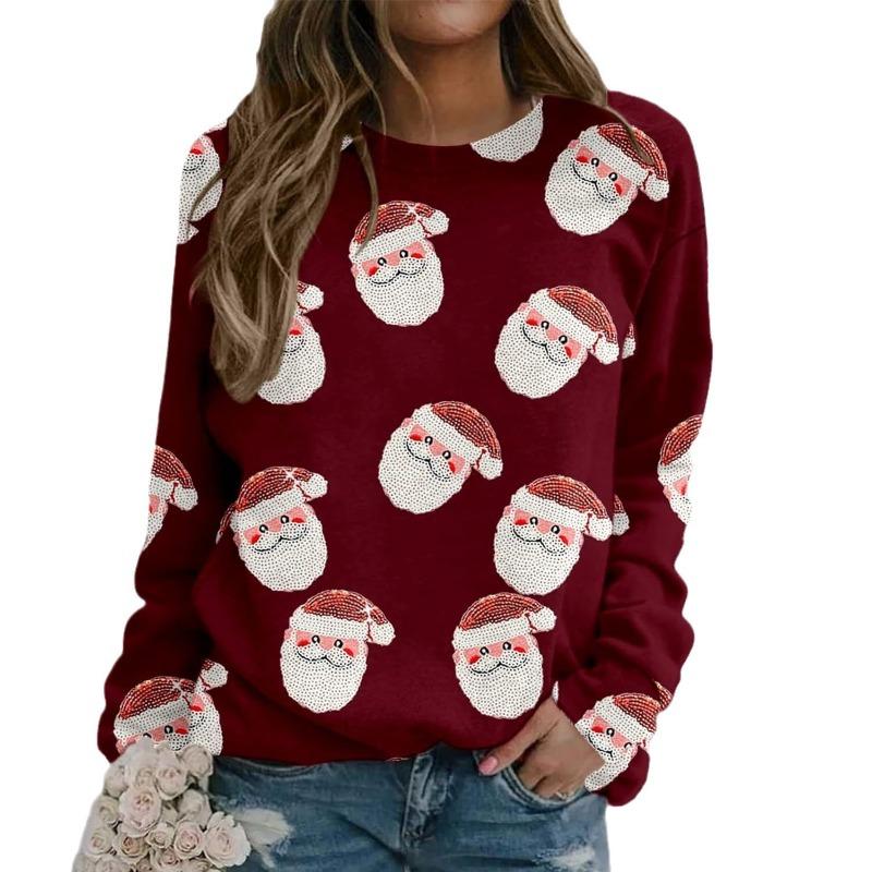 Рождественская женская толстовка с капюшоном с круглым вырезом и длинными рукавами для женщин Пуловеры и свитера с длинными рукавами (Женский)