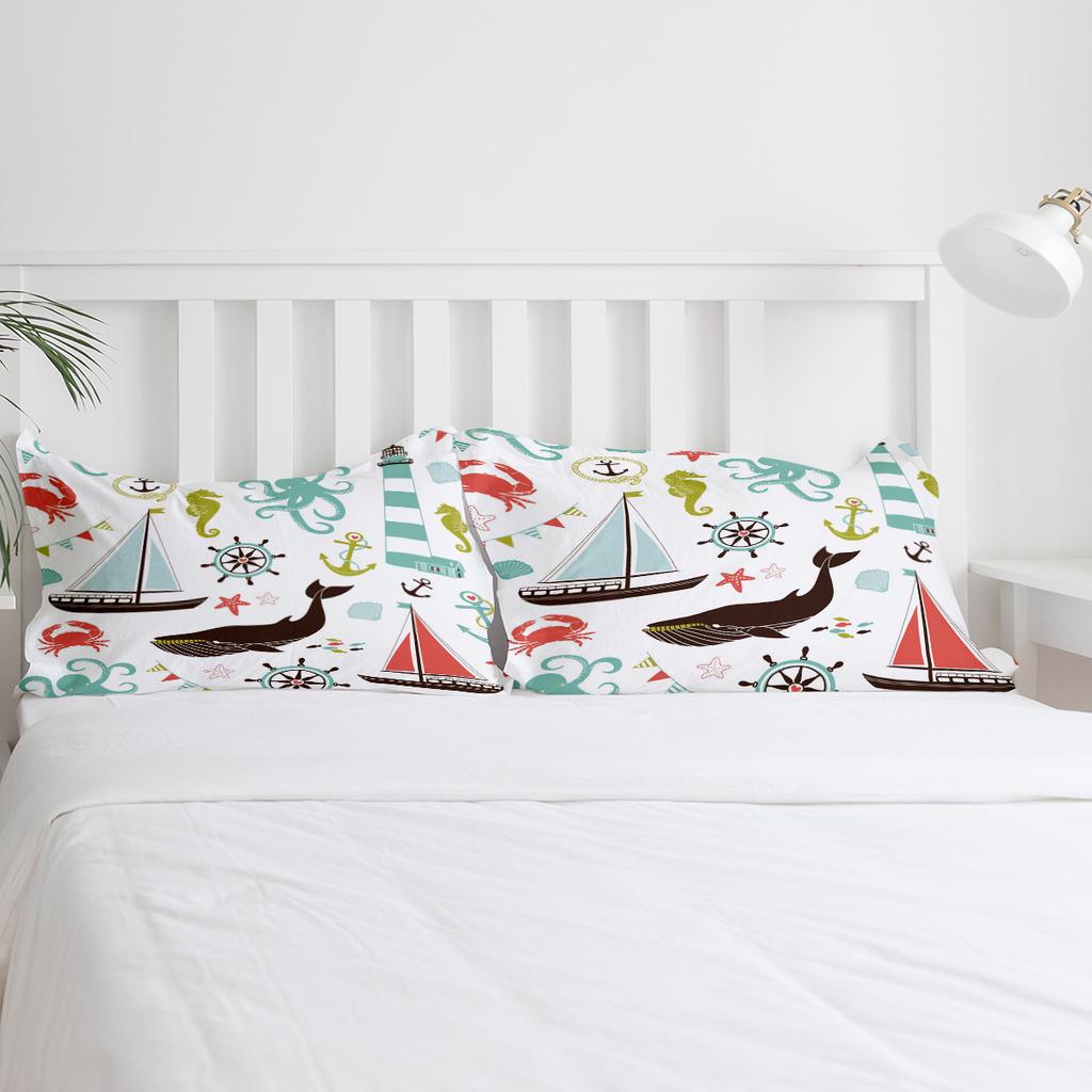 Китовый Парусный Осьминог Морской конёк Маяк Пододеяльник с наволочкой 3 предмета Комплект постельного белья Покрывало Двуспальная кровать Домашний текстиль