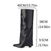 Women's Knee High Boots Winter Shoes Turned-over Edge Black White Pink Heels Long Boot Ladies Footwear Shoe