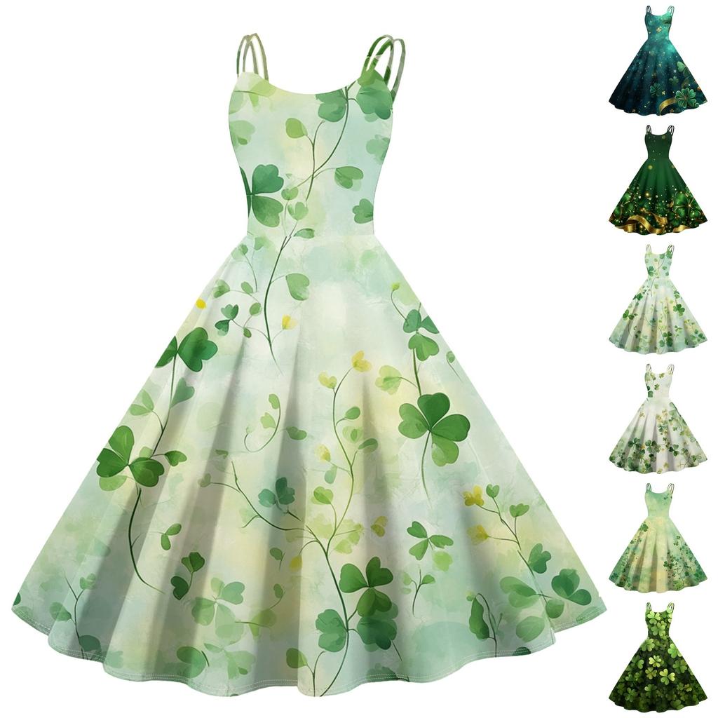 Women's Fashion St. Patrick's Day Printed Sexy Strapless Gothic Cocktail Dress Punk, Vintage Dress.