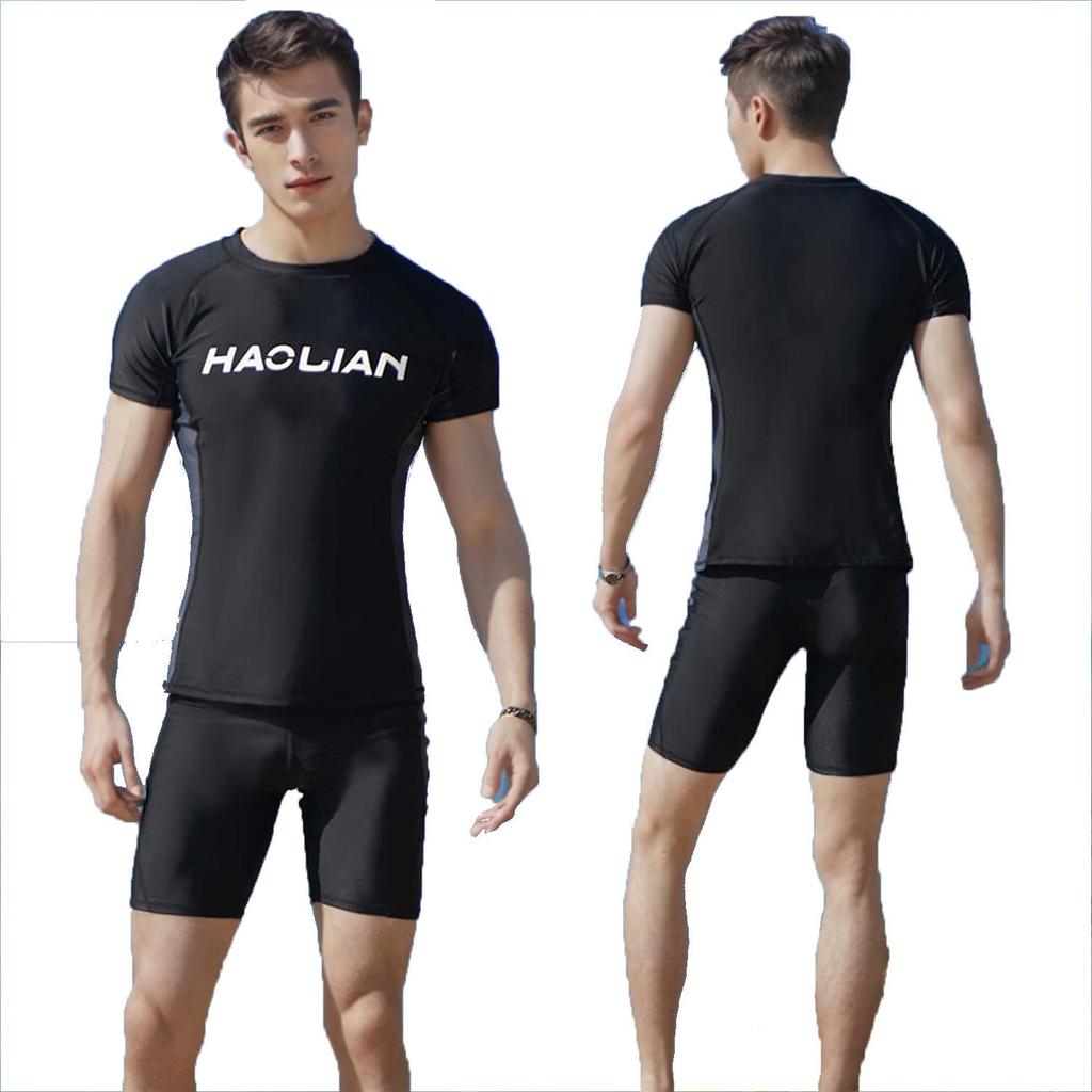 Men's Quick-Dry Split Set: Sun Protection Short Sleeve Swimsuit for Global Market