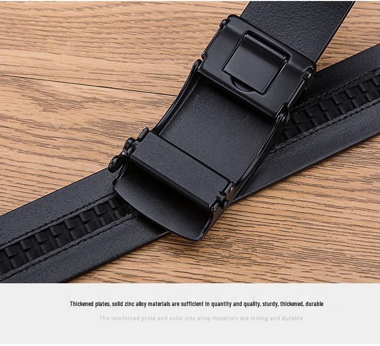 Men's Extra Large Genuine Leather Belt with Black Automatic Buckle - Simple Business Style