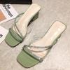 Ladies Slippers Summer Thick Heel Simple Fashion Transparent Sandals and Slippers Wear Square Head Half Slippers