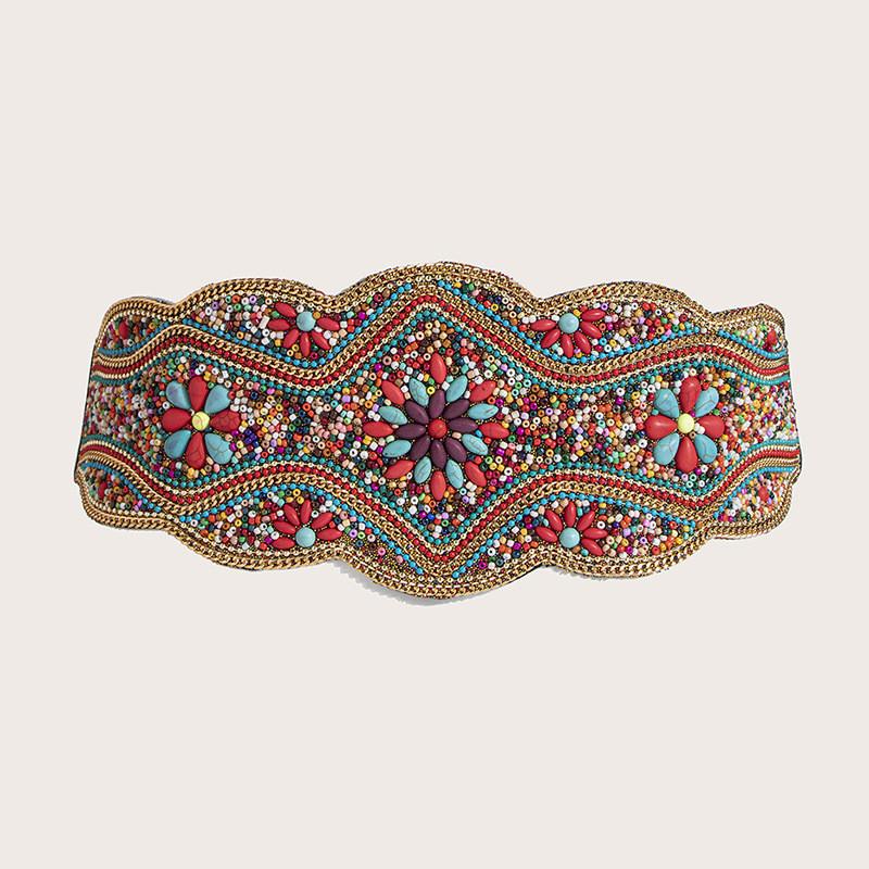 Boho Chic Beaded Wide Waist Belt With Geometric Design For Festival And Casual Wear