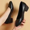 Женские туфли-лодочки на низком каблуке, черная натуральная кожа, формальная обувь, слипоны, для通勤, удобный средний каблук