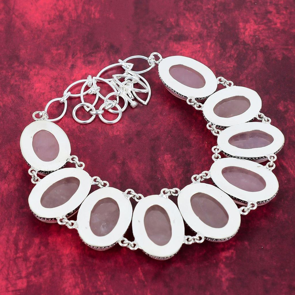 Rose Quartz 925 Solid Sterling Silver Bracelet & Necklace Jewelry Set, Beautiful Handmade Gemstone Jewelry Set, Adjustable Chain Jewelry for Her