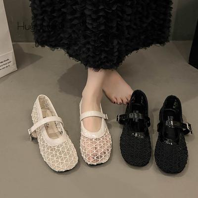 Модные балетки из сетки с ромбовидным узором, женские туфли Мэри Джейн на шнуровке с квадратным носком, женские летние дышащие лоферы с перфорацией