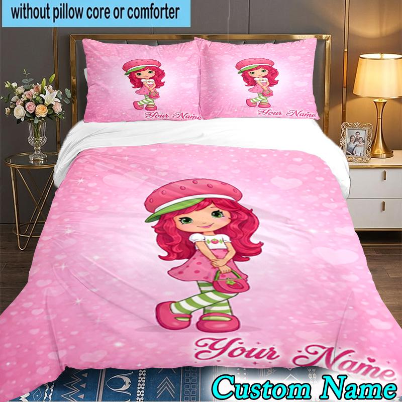 Custom Name 3PCS Straw-berry Bedding Set,Including Duvet Cover And 2pcs Pillowcases Perfect for Bedroom,Dormitory,Fan Christmas gift