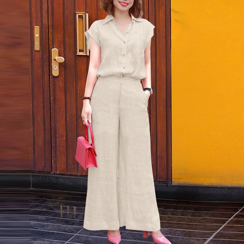 ZANZEA Женский повседневный костюм из двух частей с коротким рукавом и брюками