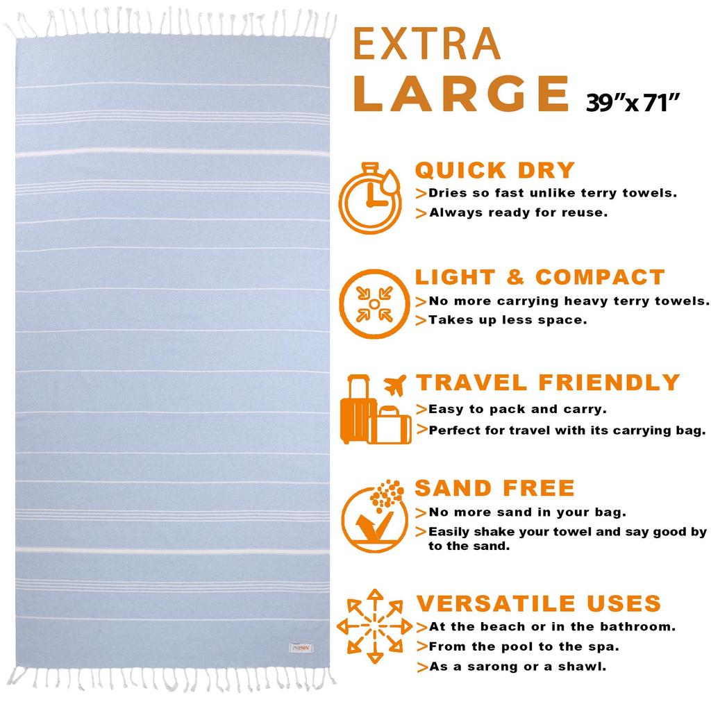 EVELYNEN Синие турецкие банные и пляжные полотенца - Набор из 4 шт. - 90*180 см, быстросохнущие, легкие, компактные, для бассейна - Спа - Тренажерный зал - Традиционные