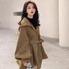 Temperament Hooded Cloak Waist Khaki Trench Coat Women's New Casual Slim Short Senior Sense of Autumn and Winter Fashion Slimming Coat