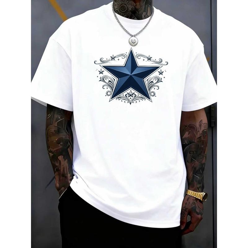 Европейский размер Темная звезда Простота | Очень универсальная для фитнес-тренировок, Футболка с круглым вырезом и принтом, Мужская одежда | Свободный крой, Обычный рукав