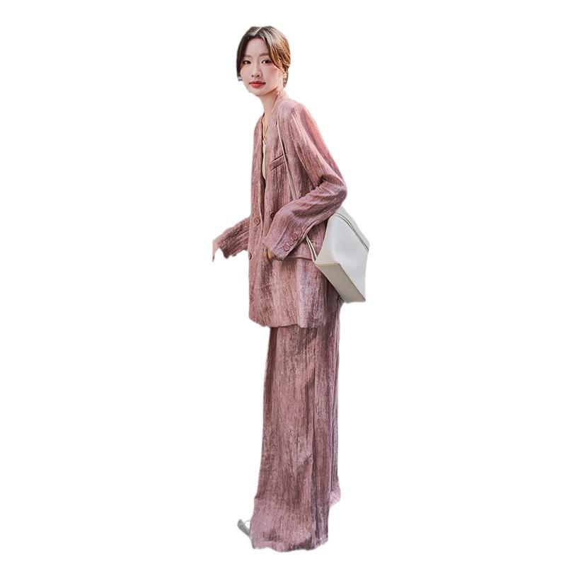 Women's Retro Casual 2024 Spring/Autumn Age-Reducing Wide-Leg Pants Suit